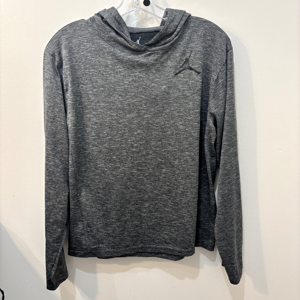 Jordan Nike Boys‎ Shirt XL Gray DriFit Youth Spellout Train Jump Man Hooded